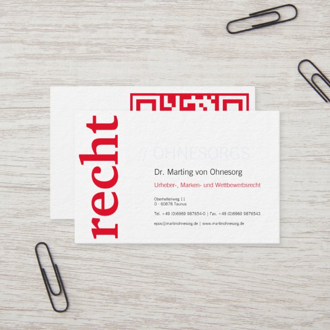 lawyer with red QR Code business card Visitkort (Fram/Back In Situ)