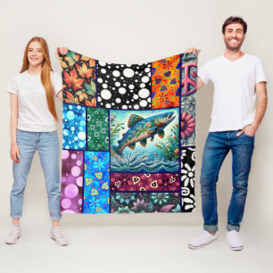 Lax Crazy Quilt Blommig Whimsisk Färgrik Fleecefilt