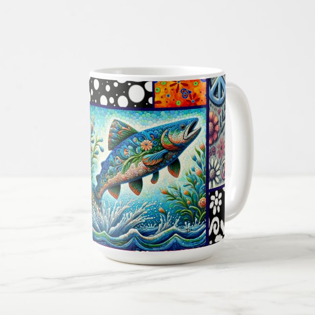 Lax Crazy Quilt Blommig Whimsisk Färgrik Kaffemugg (Framsida höger)