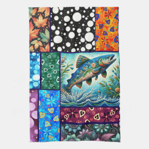 Lax Crazy Quilt Blommig Whimsisk Färgrik Kökshandduk