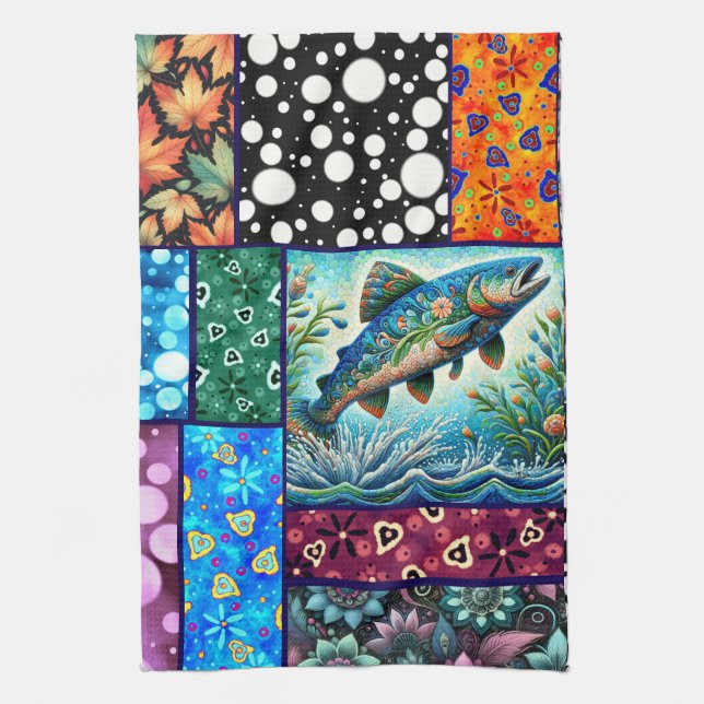 Lax Crazy Quilt Blommig Whimsisk Färgrik Kökshandduk (Vertikal)