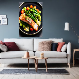 Lax med sparris och tomat AI Art Poster