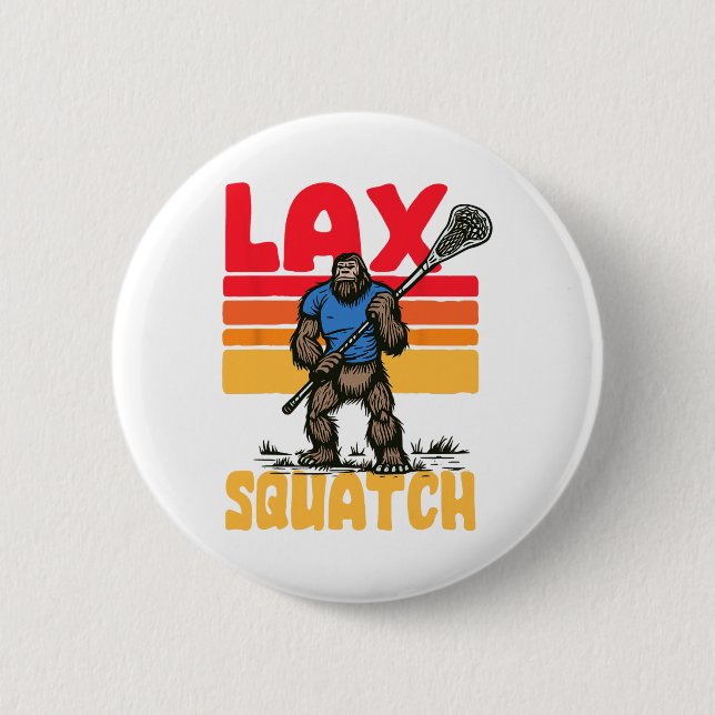 Lax Squatch! Bigfoot Lacrosse Player Retro Sasquat Knapp (Framsida)