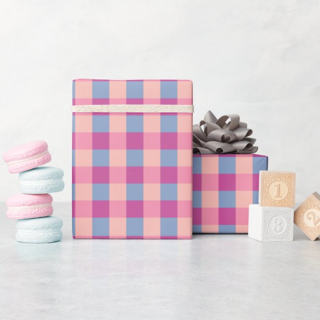 Lax Vinröd Och Magenta Gingham Presentpapper (Baby Shower)