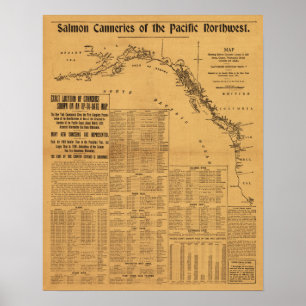 LaxCanneries av den Stillahavs- Northwest kartan Poster