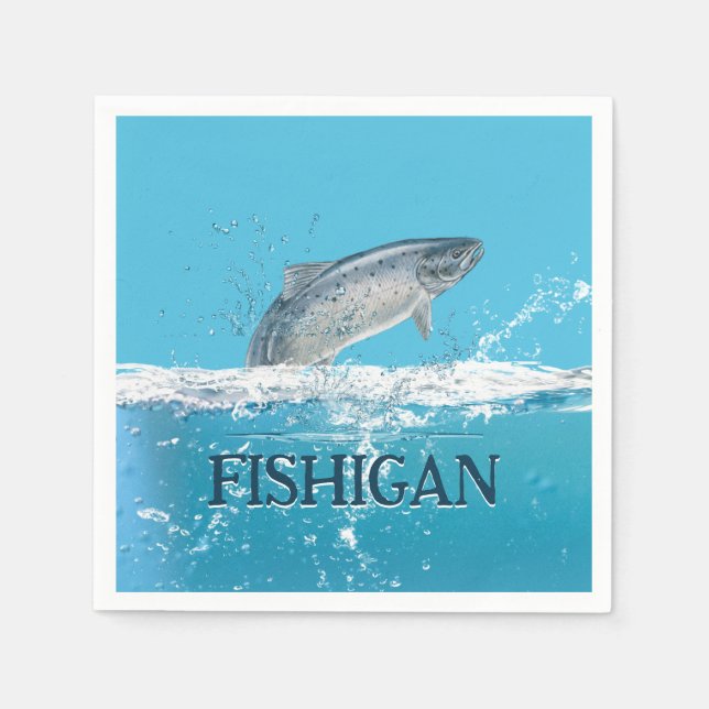 Laxfisk i Vatten med Michigantext Pappersservett (Framsidan)