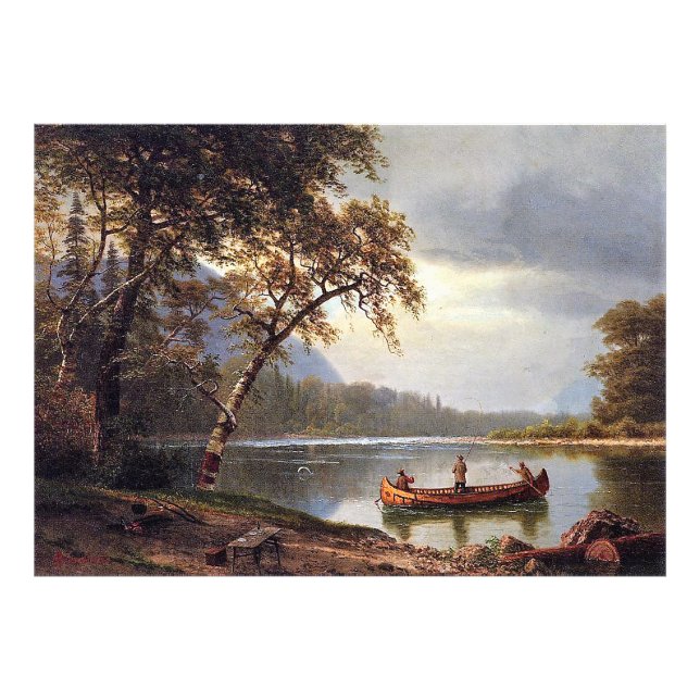 Laxfiske efter Cascapediac Albert Bierstadt Fototryck (Framsidan)