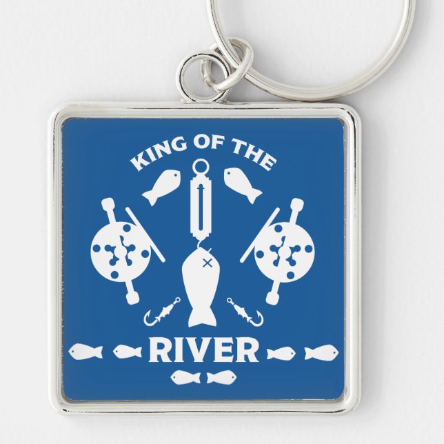 Laxfiske Kanada Fyrkantig Silverfärgad Nyckelring (Framsidan)