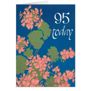 Laxrosa pelargoner på djupblått, 95-årsdag hälsningskort