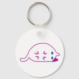 Lay Down Chonky White Cat Keychain Nyckelring