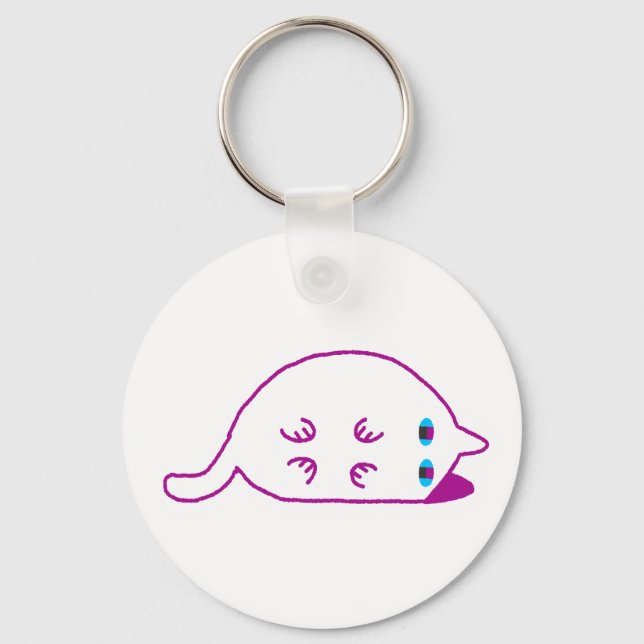 Lay Down Chonky White Cat Keychain Nyckelring (Framsida)