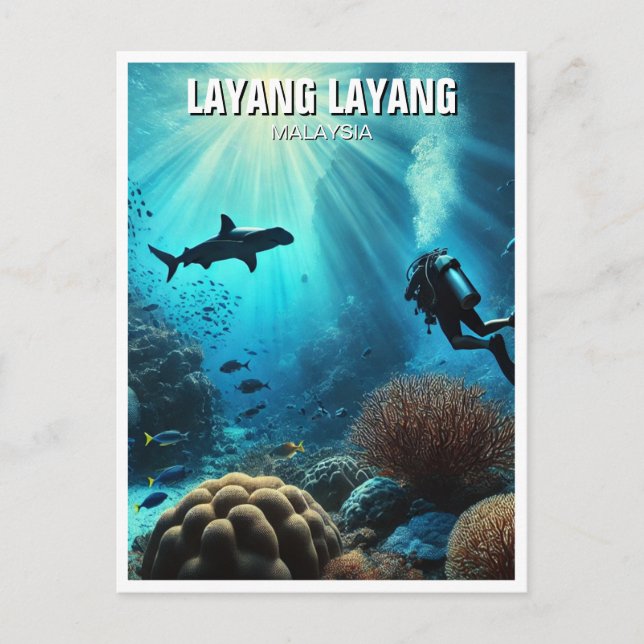 Layang Layang Malaysia Scuba Diver Hammerhead Vykort (Framsida)