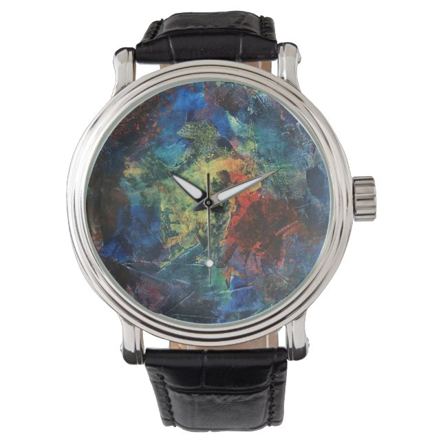 Layered Brushstrokes-Hand Painted Abstract Art Armbandsur (Framsida)