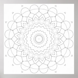 Layered Geometric Petal Star Mandala Outline Art Poster