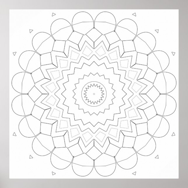 Layered Geometric Petal Star Mandala Outline Art Poster (Framsidan)