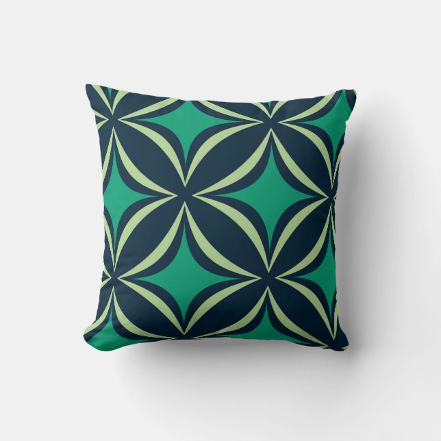 “Layered Green- Navy Geometric Patter Throw Pillow Kudde (Framsida)