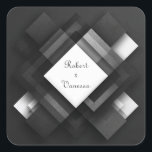 Layered Monochrome Geometric Abstract Wedding Fyrkantigt Klistermärke<br><div class="desc">Modern, refined, and effortlessly bold—this elegant black and white sticker design combines layered diamond and square shapes with dramatic contrast, creating a sleek, dimensional statement piece for your wedding stationery. The alternating textures and grayscale overlays offer a sophisticated visual rhythm that catches the eye while maintaining a minimal, high-end aesthetic....</div>