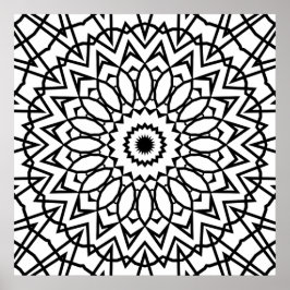 Layered Petal Star Mandala with Bold Line Design Poster