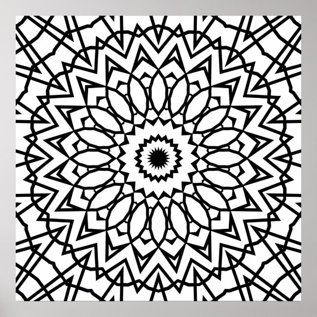 Layered Petal Star Mandala with Bold Line Design Poster (Framsidan)