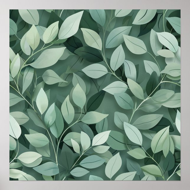 Layered Sage Botanical Leaf Pattern Wall Art Poster (Framsidan)