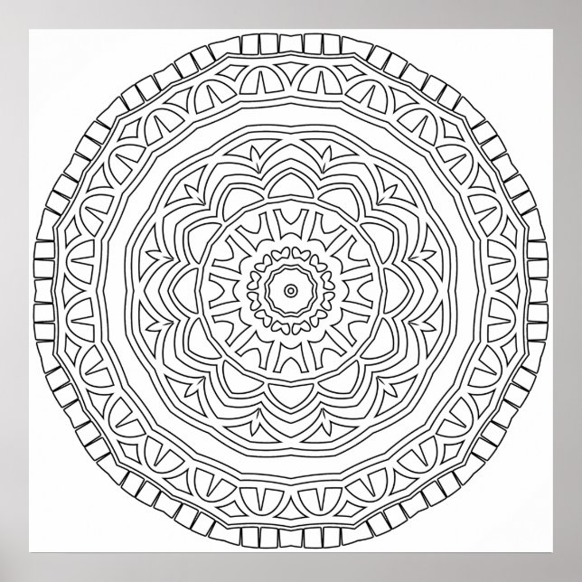 Layered Tribal Medallion Mandala with Border Art Poster (Framsidan)