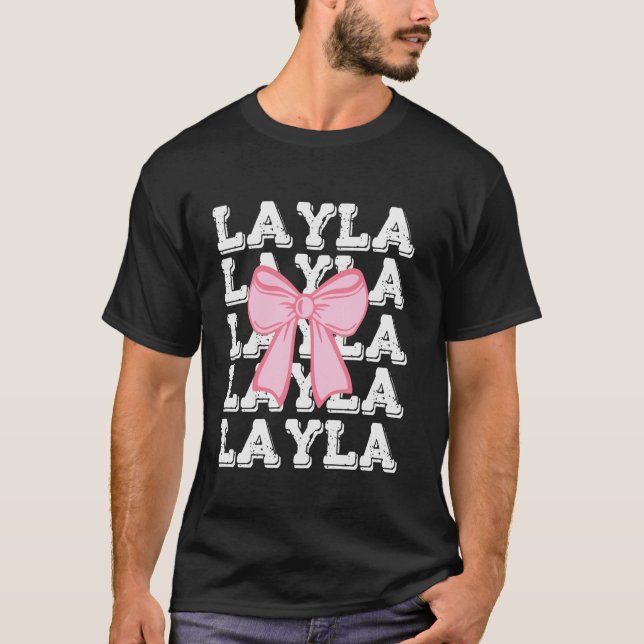 LAYLA Namn Coquette Big Rosa Bow Simple Cute Girly T Shirt (Framsida)