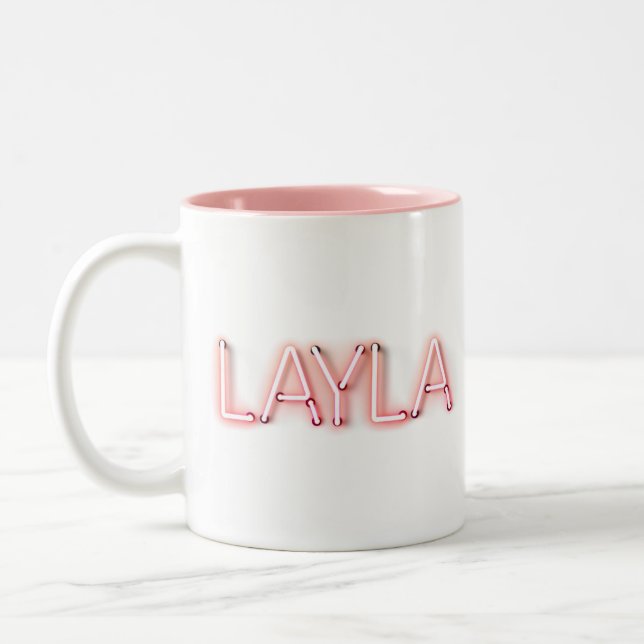 Layla namn i den ljusnande neon ljus novelty Två-Tonad mugg (Vänster)