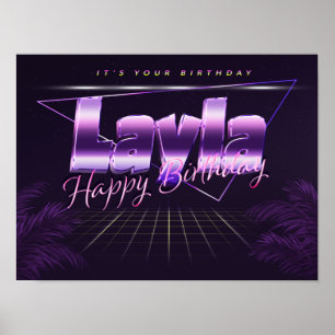 Layla Namn Vorname lila retro Poster Geburtstag