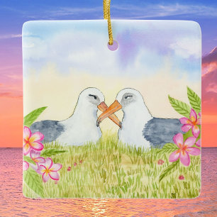 Laysan Albatross med rosa Plumerias Julgransprydnad Keramik