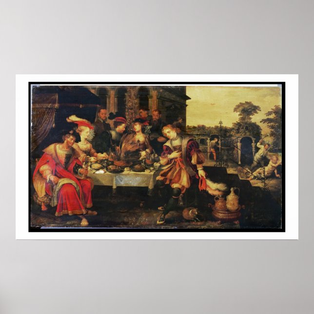 Lazarus vid Riken Man's Bord, 1618 (olja på kanv) Poster (Framsidan)
