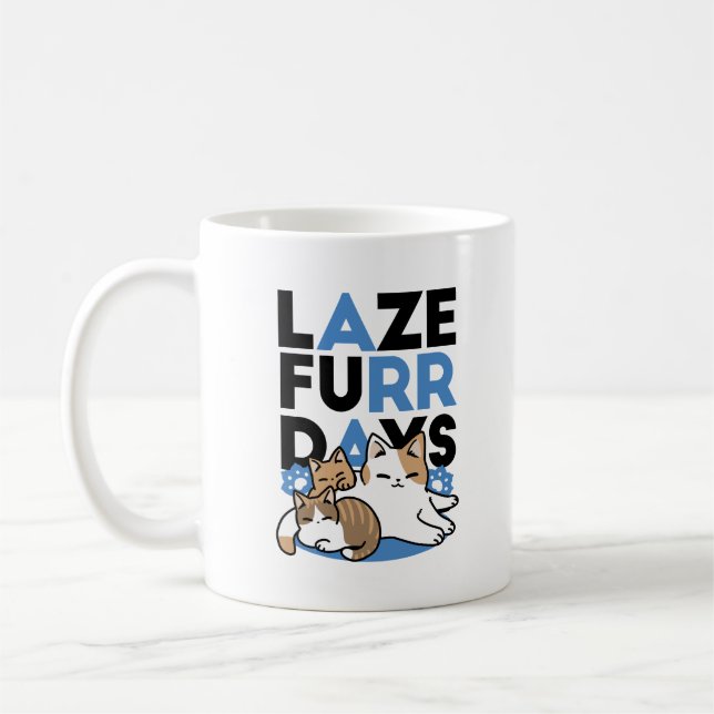 Laze Furr Days - Cute Lazy Cats Design Kaffemugg (Vänster)