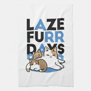 Laze Furr Days - Cute Lazy Cats Design Kökshandduk