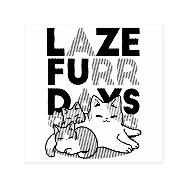 Laze Furr Days - Cute Lazy Cats Design Självfärgande Stämpel (Design)