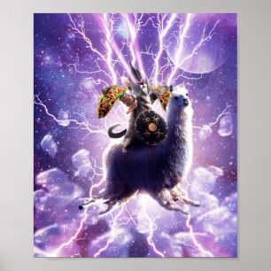 Lazer Warrior Space-katt Riding Llama with Taco Poster