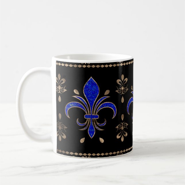 Lazuli Lazuli och guld Fleur-de-lis ornamen Kaffemugg (Vänster)