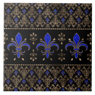 Lazuli Lazuli och guld Fleur-de-lis ornamen Kakelplatta