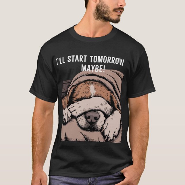 Lazy & Adsible Sleft Hund design T Shirt (Framsida)