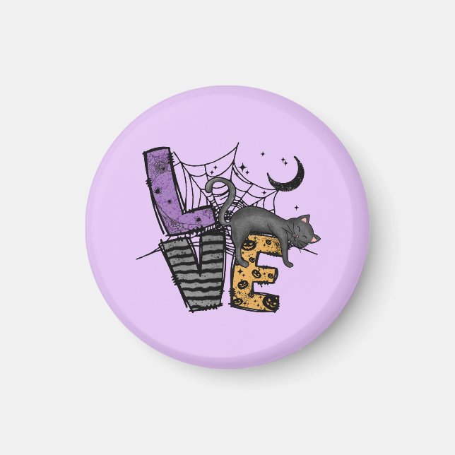 Lazy Black Cat i Spindelnät med Kärlek Magnet (Framsidan)