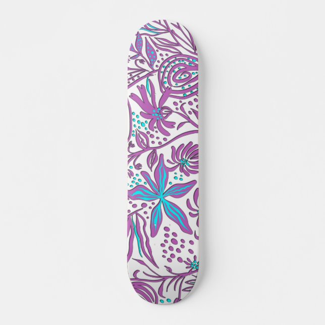 Lazy Blommönster på White Mini Skateboard Bräda 18,5 Cm (Framsida)