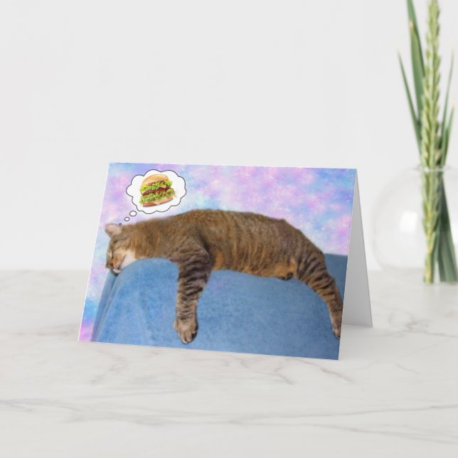 Lazy Cat and Cheeseburger Birthday Kort (Framsida)