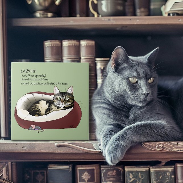 Lazy Cat Bed Grönt Funny Kakelplatta (Skapare uppladdad)