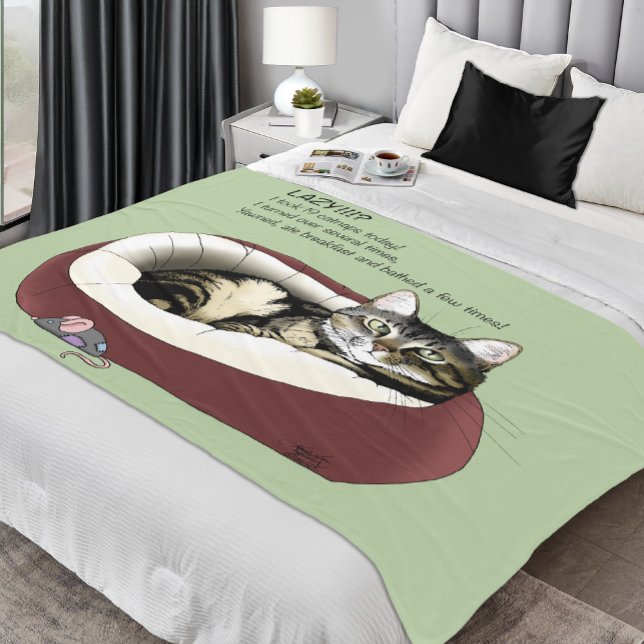 Lazy Cat Bed Grönt lustig Fleecefilt (Skapare uppladdad)