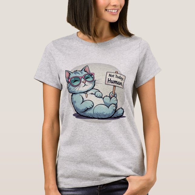 Lazy Cat inte i dag. Lazy Cat, underbart upplöst K T Shirt (Framsida)
