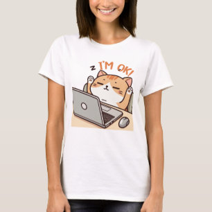 Lazy Cat jobbar bra på bärbara datorer T Shirt