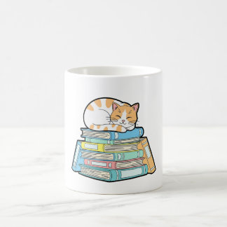 Lazy Cat on Books – Cute Cozy Illustration Kaffemugg