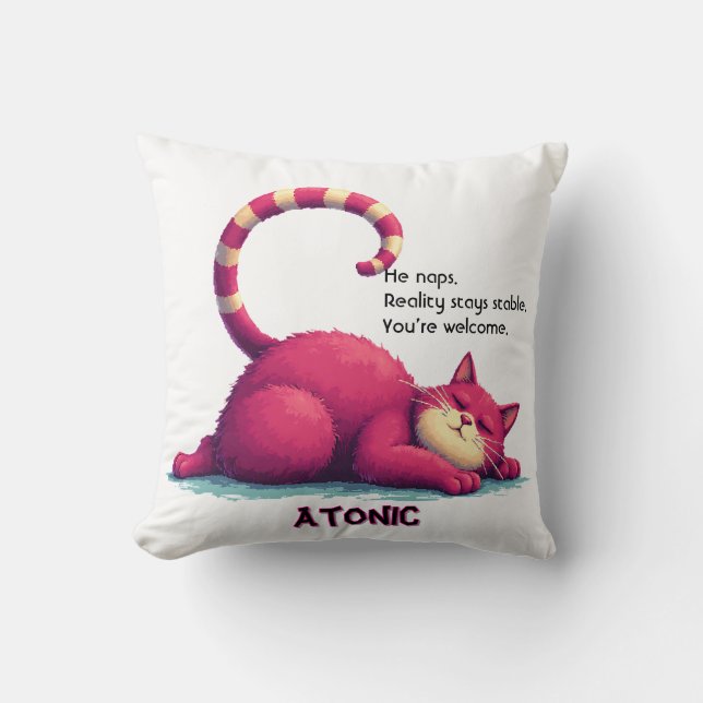 Lazy Cat Throw Pillow – Atonic: I Nap. You Exist Kudde (Framsida)