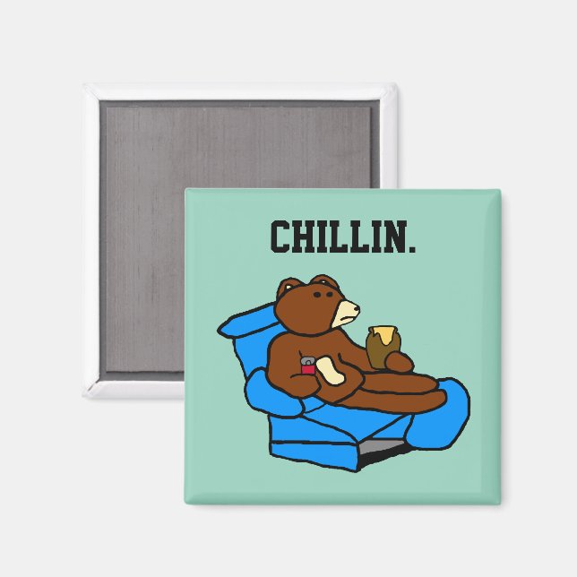 Lazy Easy stol Bear, Funny Chillin’ Pappa Tecknad Magnet (Front/Back)