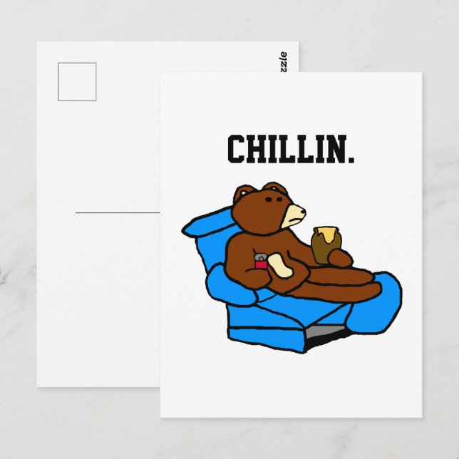 Lazy Easy stol Bear, Funny Chillin’ Pappa Tecknad Vykort (Fram/baksida)