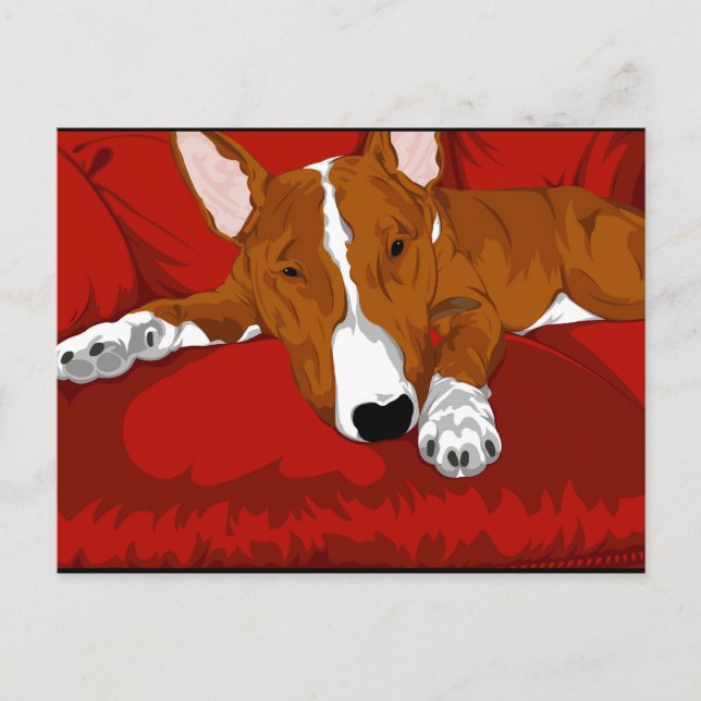 Lazy English Bull Terrier Hund aveln Illustration Vykort (Framsida)