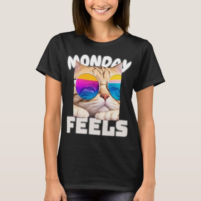 Lazy Funny Cat Måndag Feels T Shirt (Framsida)